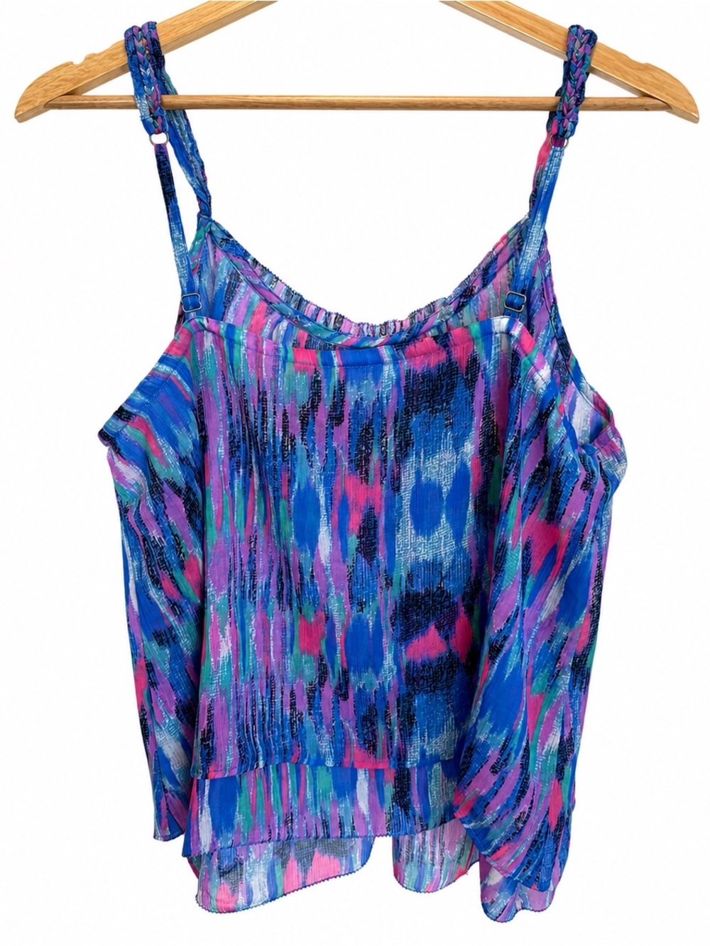 Aerie Blue, Purple & Pink Printed Braided-Strap Tank Top, Size Medium - Picture 2 of 5